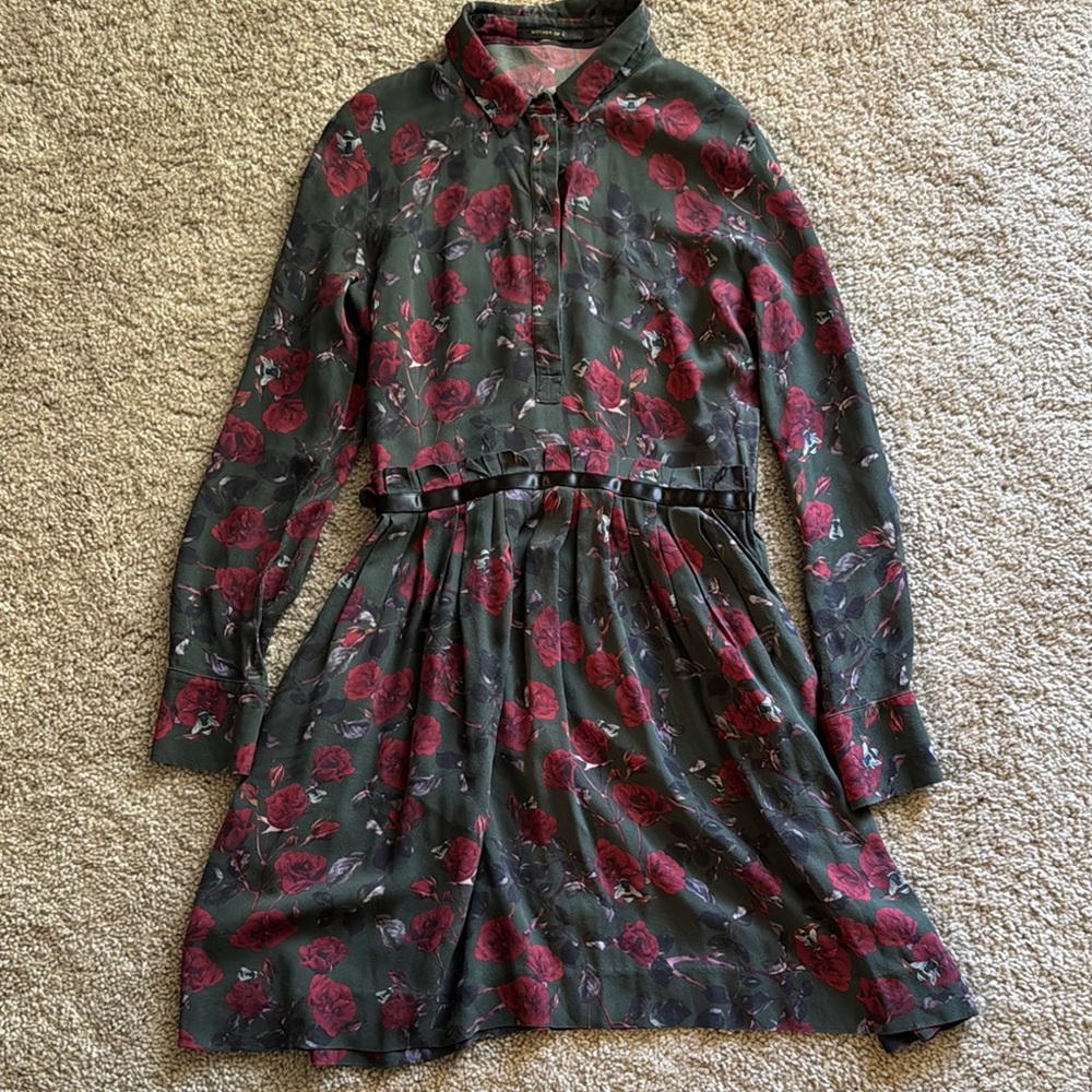 Mother of Pearl Dark Floral Dress with Belt